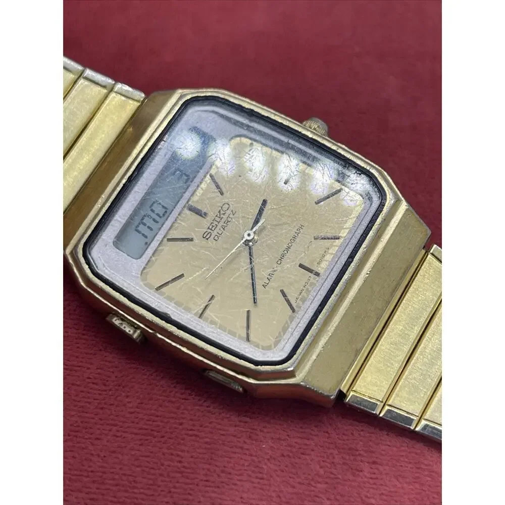Vintage 1980s Seiko H357-5009 LCD Digital Watch New Battery 7” Running Ana Digi
